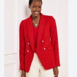 Talbots Red Metallic Fringe Tweed Double-Breasted Blazer 10 $249